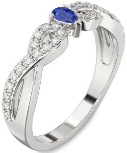 Diamond Blue Sapphire Platinum Infinity Pear Promise Ring
