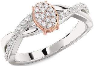 Diamond Silver & 10K Rose Gold Knot Round Promise Ring