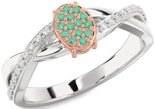 Diamond Emerald White Rose Gold Knot Round Promise Ring