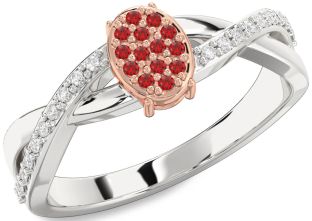 Diamond Ruby White Rose Gold Knot Round Promise Ring