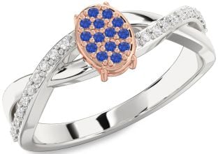 Diamond Blue Sapphire Platinum & Rose Gold Knot Round Promise Ring