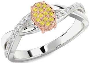 Diamond Amethyst Platinum & Rose Gold Knot Round Promise Ring