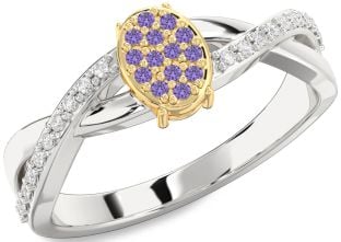 Diamond Amethyst Platinum & Yellow Gold Knot Round Promise Ring