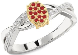 Diamond Ruby Silver & 10K gold Knot Round Promise Ring