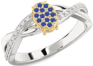 Diamond Blue Sapphire White Yellow Gold Knot Round Promise Ring