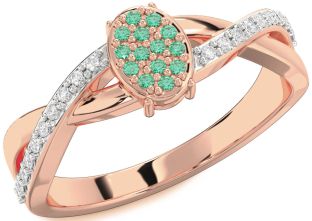 Diamond Emerald Rose Gold Knot Round Promise Ring