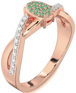 Diamond Emerald Rose Gold Knot Round Promise Ring