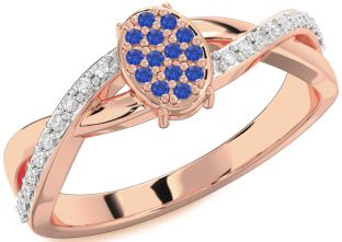 Diamond Blue Sapphire Rose Gold Knot Round Promise Ring