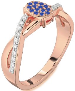 Diamond Blue Sapphire Rose Gold Knot Round Promise Ring