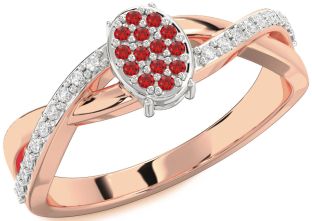 Diamond Ruby White Rose Gold Knot Round Promise Ring
