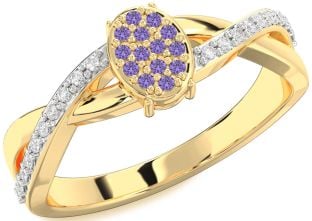 Diamond Amethyst Gold Knot Round Promise Ring