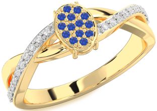 Diamond Blue Sapphire Gold Knot Round Promise Ring