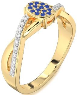 Diamond Blue Sapphire Gold Knot Round Promise Ring