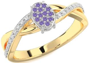 Diamond Amethyst Platinum & Yellow Gold Knot Round Promise Ring