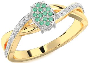 Diamond Emerald White Yellow Gold Knot Round Promise Ring