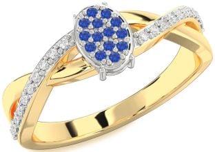 Diamond Blue Sapphire White Yellow Gold Knot Round Promise Ring