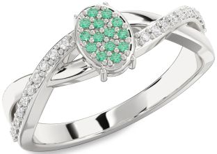 Diamond Emerald White Gold Knot Round Promise Ring