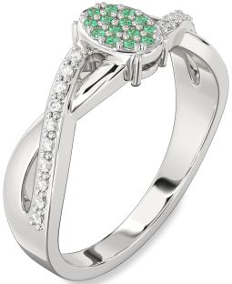 Diamond Emerald White Gold Knot Round Promise Ring