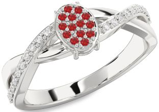 Diamond Ruby White Gold Knot Round Promise Ring