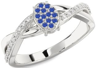 Diamond Blue Sapphire Platinum Knot Round Promise Ring