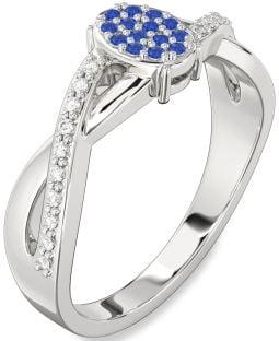 Diamond Blue Sapphire Platinum Knot Round Promise Ring