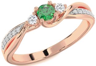 Diamond Emerald Rose Gold Round Promise Ring