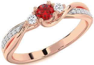 Diamond Ruby Rose Gold Round Promise Ring
