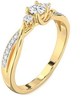 Diamond Gold Round Three Stone Engagement Ring
