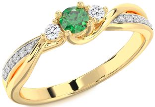 Diamond Emerald Gold Round Promise Ring