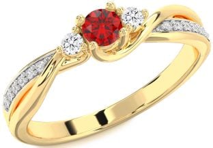 Diamond Ruby Gold Round Promise Ring