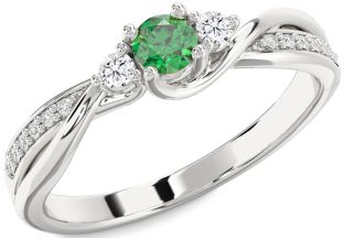 Diamond Emerald Platinum Round Promise Ring