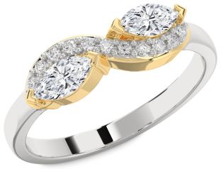 Diamond Silver & 10K gold Marquise Two Stone Ring