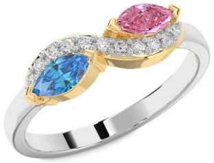 Diamond White Yellow Gold Infinity Marquise Two Stone Promise Ring