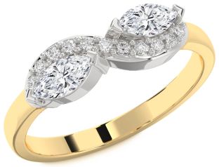 Diamond White Yellow Gold Marquise Two Stone Ring