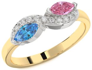 Diamond White Yellow Gold Infinity Marquise Two Stone Promise Ring