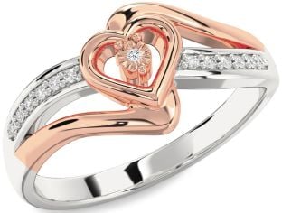 Diamond Silver & 10K Rose Gold Heart Promise Ring