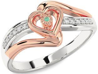 Diamond Emerald White Rose Gold Heart Promise Ring