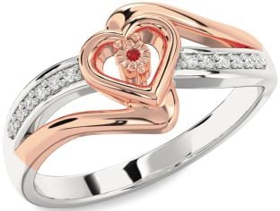 Diamond Ruby White Rose Gold Heart Promise Ring