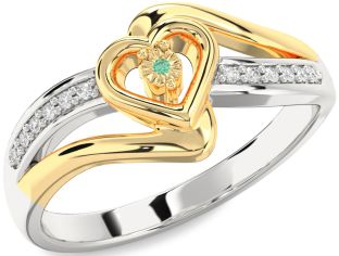 Diamond Emerald Silver & 10K gold Heart Promise Ring