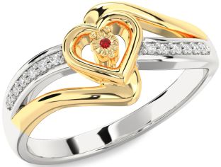 Diamond Ruby Silver & 10K gold Heart Promise Ring