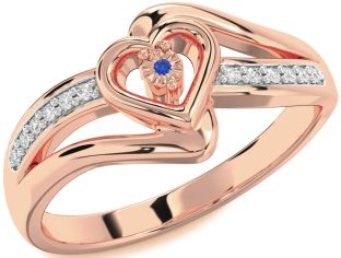 Diamond Blue Sapphire Rose Gold Heart Promise Ring