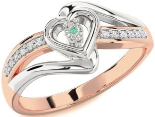 Diamond Emerald White Rose Gold Heart Promise Ring