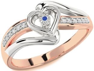 Diamond Blue Sapphire Platinum & Rose Gold Heart Promise Ring
