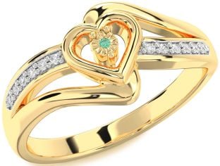 Diamond Emerald Gold Heart Promise Ring