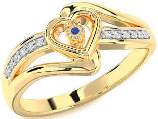 Diamond Blue Sapphire Gold Heart Promise Ring