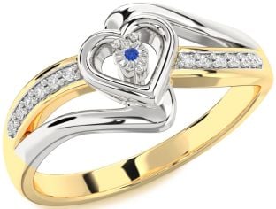 Diamond Blue Sapphire Platinum & Yellow Gold Heart Promise Ring