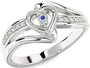 Diamond Blue Sapphire White Gold Heart Promise Ring