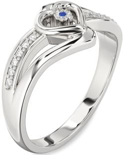 Diamond Blue Sapphire Platinum Heart Promise Ring