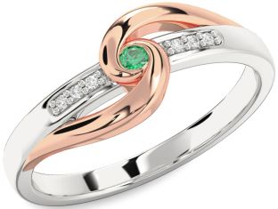 Diamond Emerald White Rose Gold Knot Promise Ring