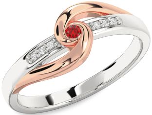 Diamond Ruby White Rose Gold Knot Promise Ring